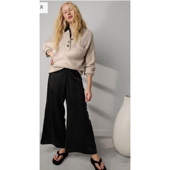 Lunya Split Leg High Rise Washable Silk Pants Immersed Black Size Large - Picture 4 of 12